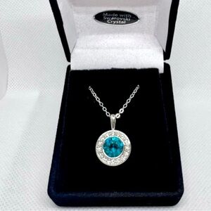 Swarovski Elements Simulated Blue Zircon Crystal Pendant Necklace - NEW